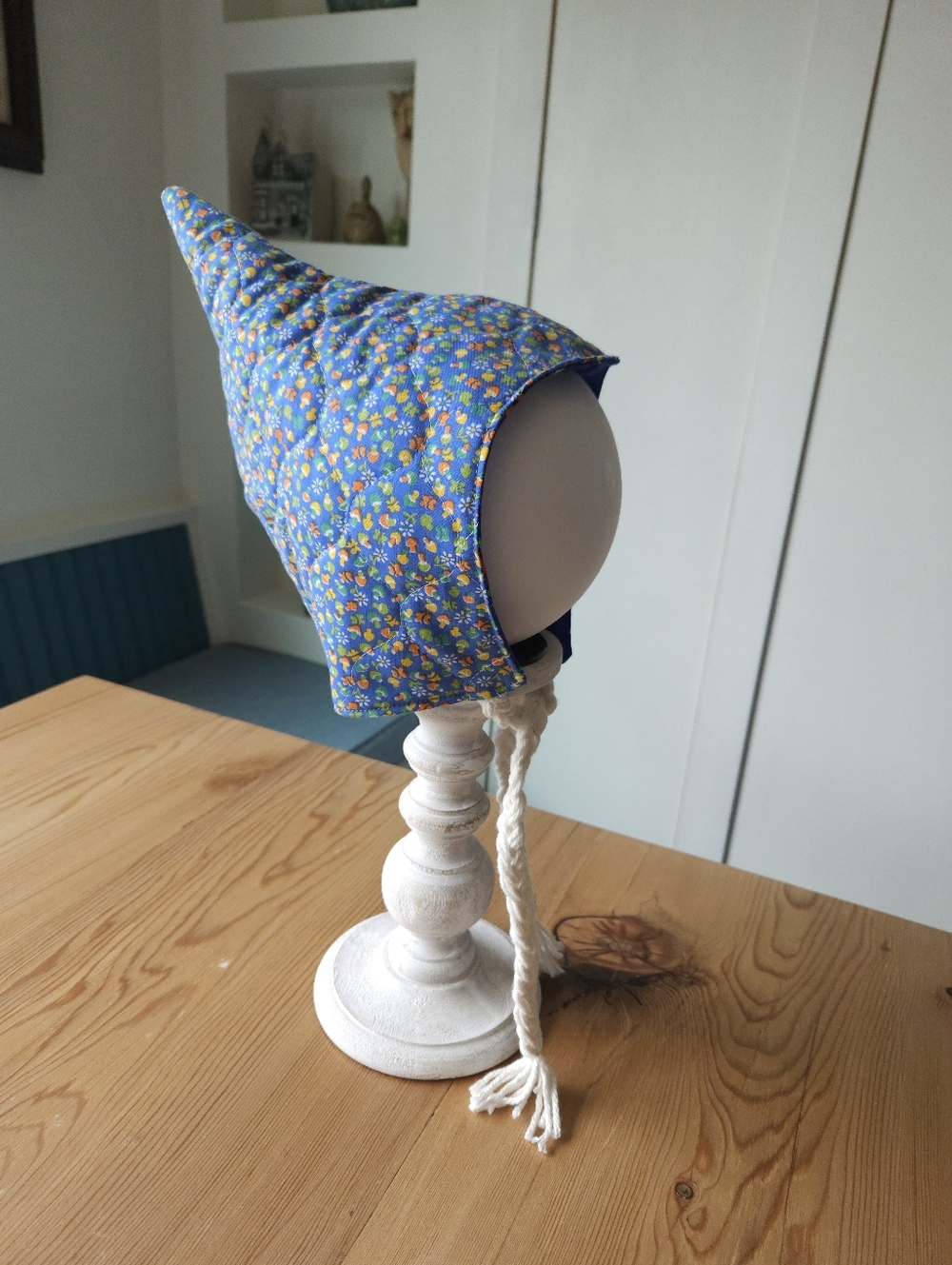 Quilted Upcycled Blue Mushroom Pixie Hat Bonnet Fully lined 6-12 months - Picture 11 of 12
